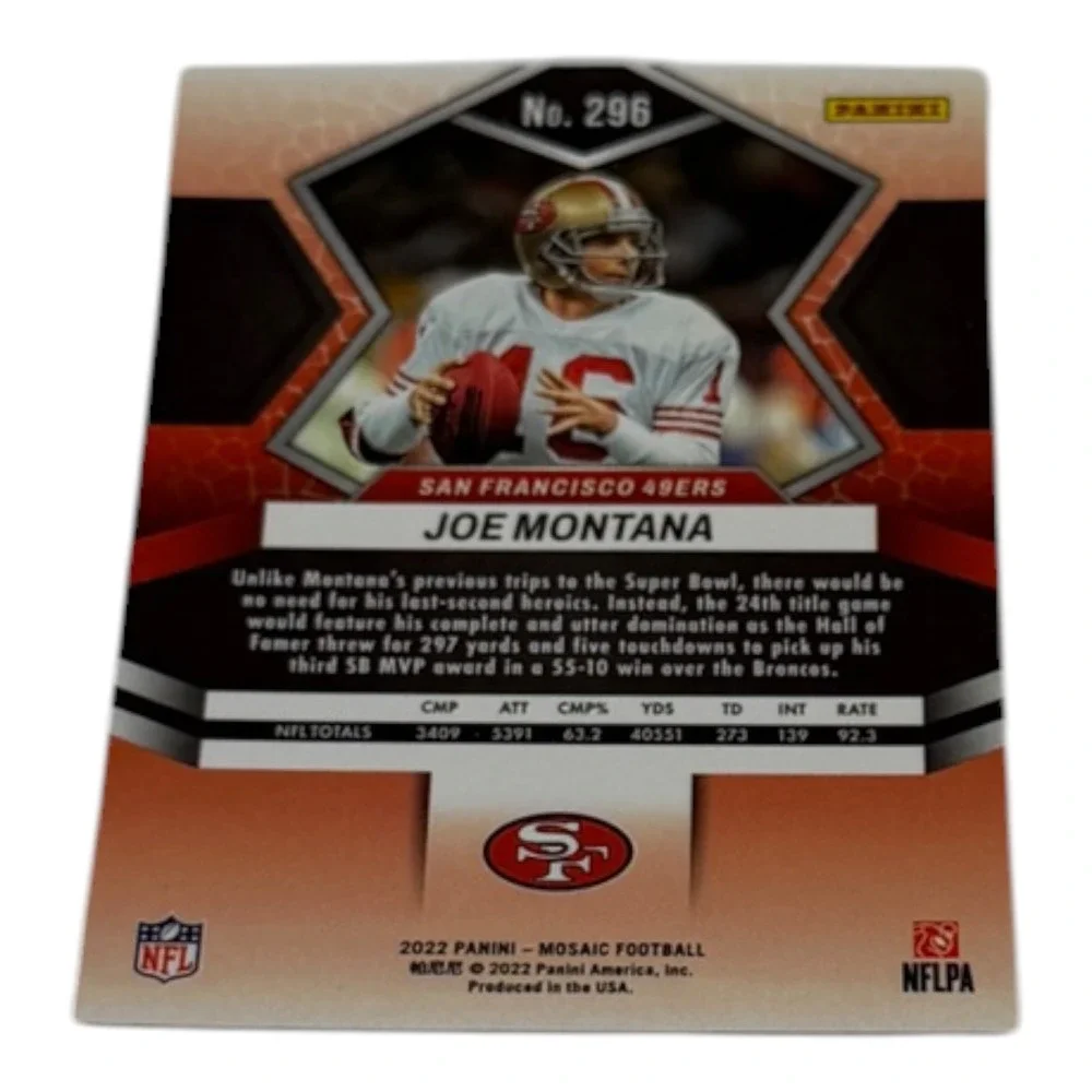 2022 Panini Mosaic Football Joe Montana San Francisco 49ers Card No 296 SB MVP